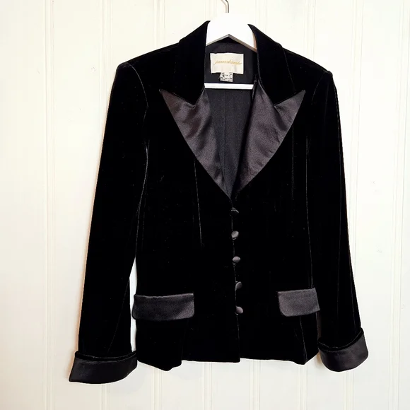 Jeanne Alexander Velvet Blazer Womens Size M Black Satin Trim